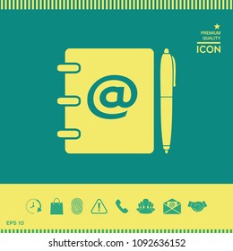 Notebook, address, phone book with email symbol and pen icon