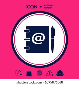 Notebook, address, phone book with email symbol and pen icon