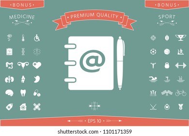 Notebook, address, phone book with email symbol and pen icon