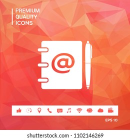 Notebook, address, phone book with email symbol and pen icon