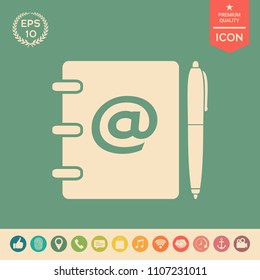 Notebook, address, phone book with email symbol and pen icon
