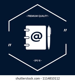 Notebook, address, phone book with email symbol and pen icon