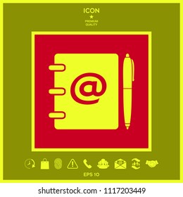Notebook, address, phone book with email symbol and pen icon