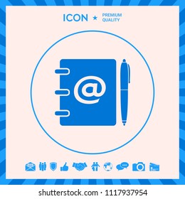 Notebook, address, phone book with email symbol and pen icon