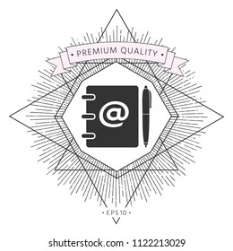 Notebook, address, phone book with email symbol and pen icon