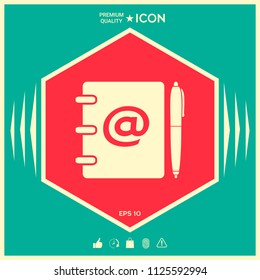 Notebook, address, phone book with email symbol and pen icon