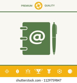Notebook, address, phone book with email symbol and pen icon