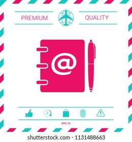 Notebook, address, phone book with email symbol and pen icon