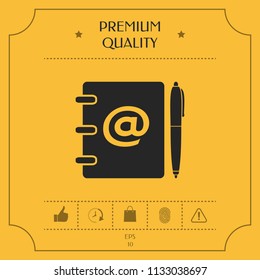 Notebook, address, phone book with email symbol and pen icon