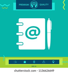 Notebook, address, phone book with email symbol and pen icon