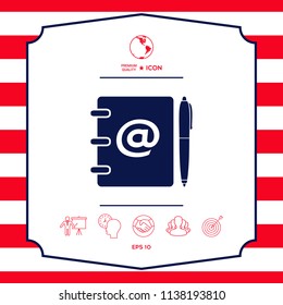 Notebook, address, phone book with email symbol and pen icon