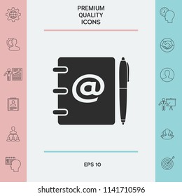 Notebook, address, phone book with email symbol and pen icon