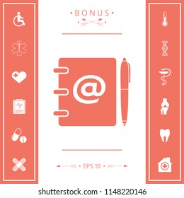 Notebook, address, phone book with email symbol and pen icon
