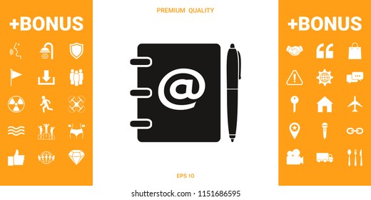 Notebook, address, phone book with email symbol and pen icon