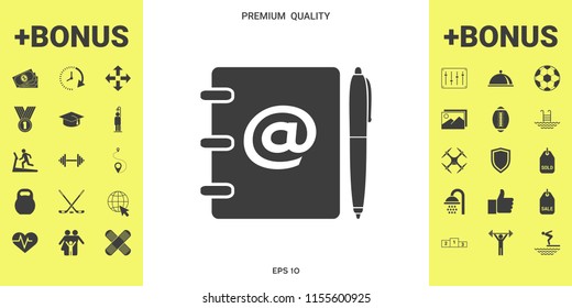 Notebook, address, phone book with email symbol and pen icon