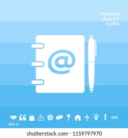 Notebook, address, phone book with email symbol and pen icon