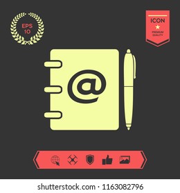 Notebook, address, phone book with email symbol and pen icon