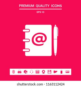 Notebook, address, phone book with email symbol and pen icon