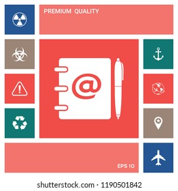Notebook, address, phone book with email symbol and pen icon