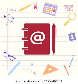 Notebook, address, phone book with email symbol and pen icon