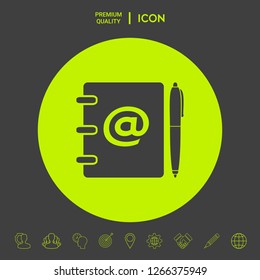 Notebook, address, phone book with email symbol and pen icon. Graphic elements for your design