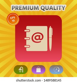 Notebook, address, phone book with email symbol and pen icon. Graphic elements for your design