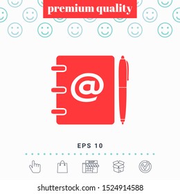 Notebook, address, phone book with email symbol and pen icon. Graphic elements for your design