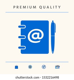 Notebook, address, phone book with email symbol and pen icon. Graphic elements for your design