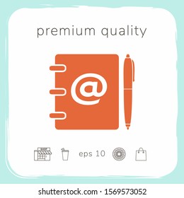 Notebook, address, phone book with email symbol and pen icon. Graphic elements for your design