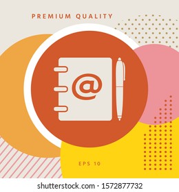Notebook, address, phone book with email symbol and pen icon. Graphic elements for your design
