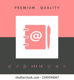 Notebook, address, phone book with email symbol and pen icon. Graphic elements for your design
