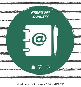 Notebook, address, phone book with email symbol and pen icon. Graphic elements for your design