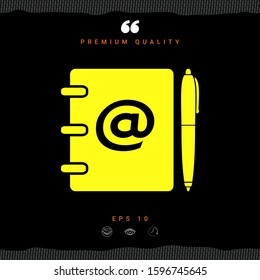 Notebook, address, phone book with email symbol and pen icon. Graphic elements for your design