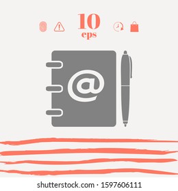 Notebook, address, phone book with email symbol and pen icon. Graphic elements for your design