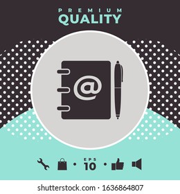 Notebook, address, phone book with email symbol and pen icon. Graphic elements for your design