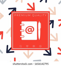 Notebook, address, phone book with email symbol and pen icon. Graphic elements for your design