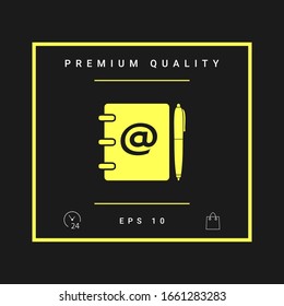 Notebook, address, phone book with email symbol and pen icon. Graphic elements for your design