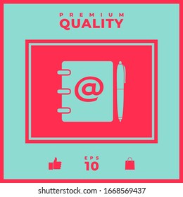 Notebook, address, phone book with email symbol and pen icon. Graphic elements for your design