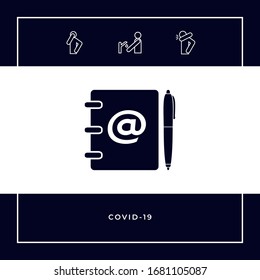 Notebook, address, phone book with email symbol and pen icon. Graphic elements for your design