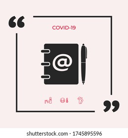 Notebook, address, phone book with email symbol and pen icon. Graphic elements for your design
