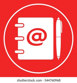 Notebook, address, phone book with email symbol and pen icon