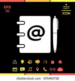 Notebook, address, phone book with email symbol and pen icon