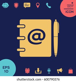 Notebook, address, phone book with email symbol and pen icon