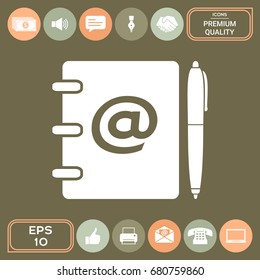 Notebook, address, phone book with email symbol and pen icon