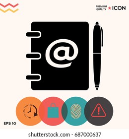 Notebook, address, phone book with email symbol and pen icon