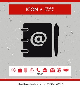 Notebook, address, phone book with email symbol and pen icon