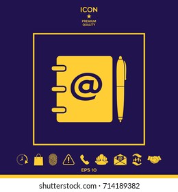 Notebook, address, phone book with email symbol and pen icon