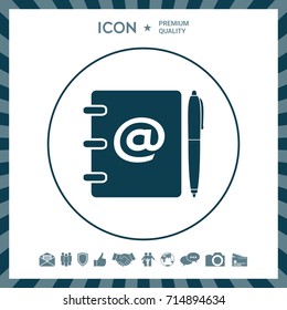 Notebook, address, phone book with email symbol and pen icon