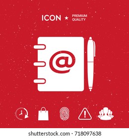 Notebook, address, phone book with email symbol and pen icon