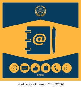 Notebook, address, phone book with email symbol and pen icon